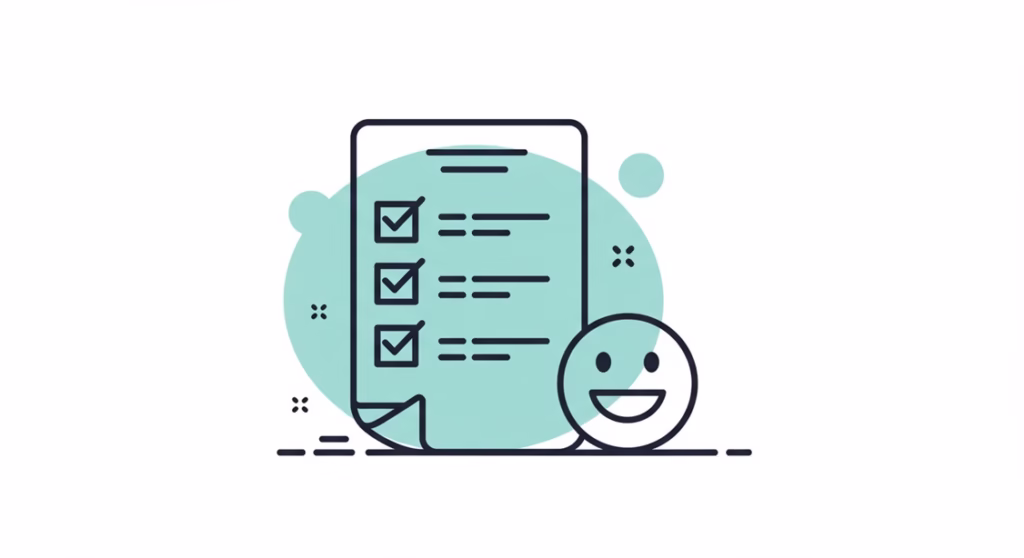 2025년 정부 지원금 총정리: 2차 민생회복지원금부터 상생페이백까지 (나에게 맞는 혜택 찾기) 4 체크리스트 아이콘의 모든 항목에 체크 표시가 되어 있고, 그 옆에 웃는 얼굴 아이콘이 있는 모습의 라인 아트.