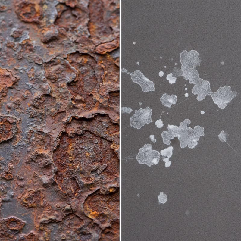 전기포트 바닥의 진짜 녹(부식)과 단순 물때의 표면 질감 비교